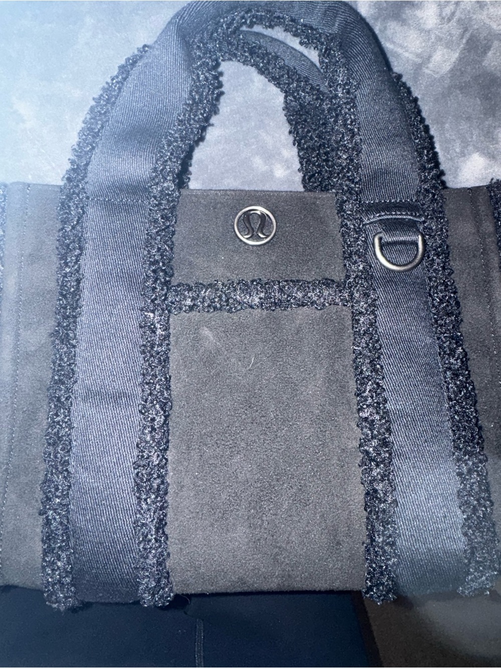 lululemon athletica Black Suede Tote with Textured Trim and Dual Handles